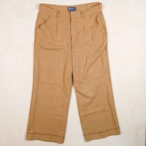 Democracy Tan Woven Wide Leg Pants 16 AbSolution Linen Look Trousers 70s Boho